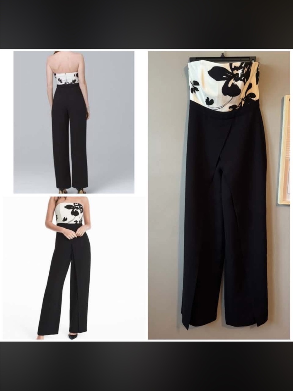 WHBM Strapless Black & White Floral Jumpsuit